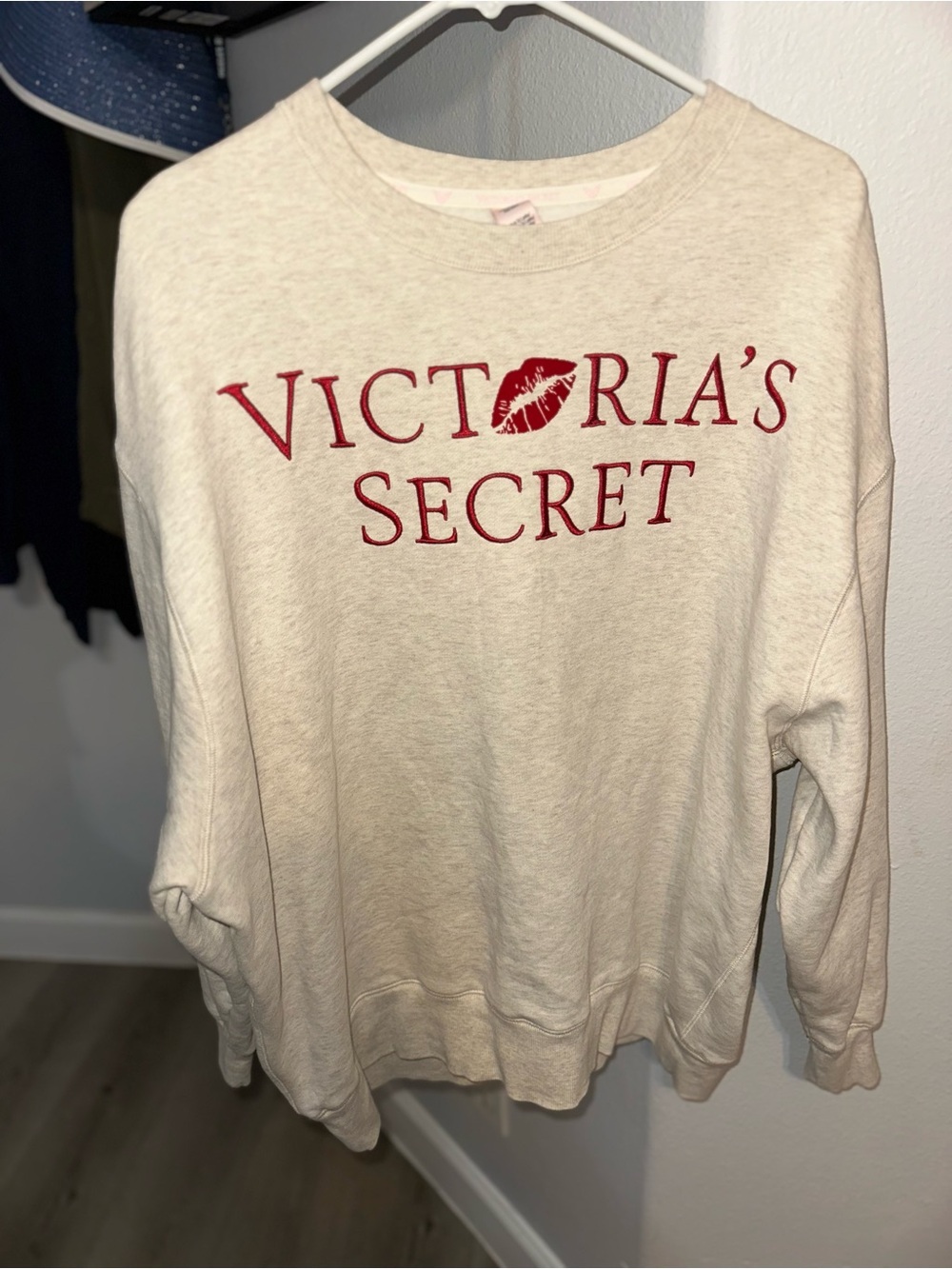 Victoria's Secret Cream Crewneck with Red Logo Lip Detail